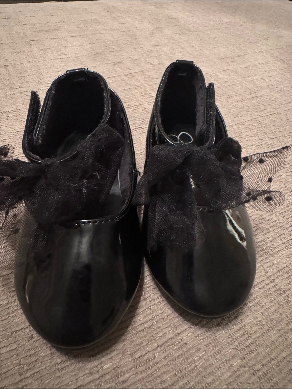 Jessica Simpson Girls' Black Patent Dress Shoes with Tulle Bow Accent